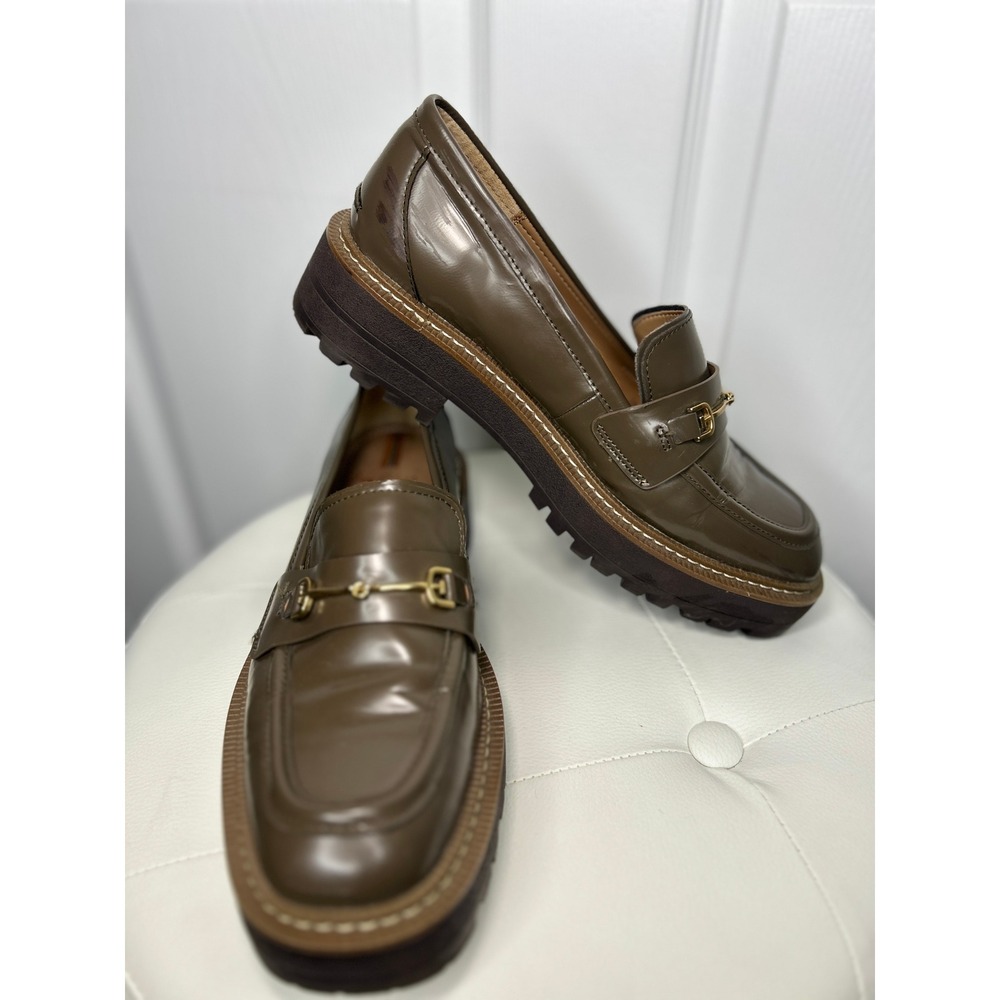 Sam Edelman Laurs Bit Loafer Lug Sole 9M Olive Green Leather Platform Chunky